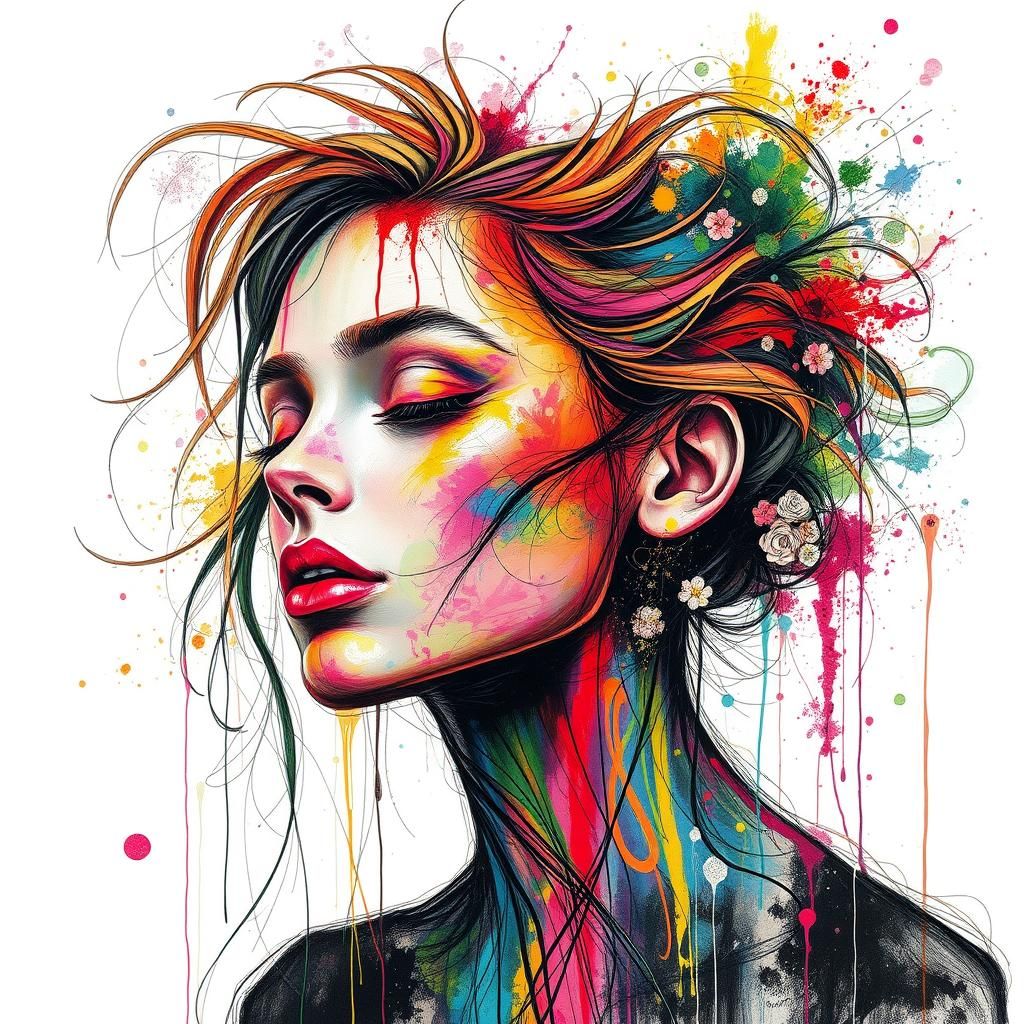 Colorful Abstract Art in Mixed Media Style