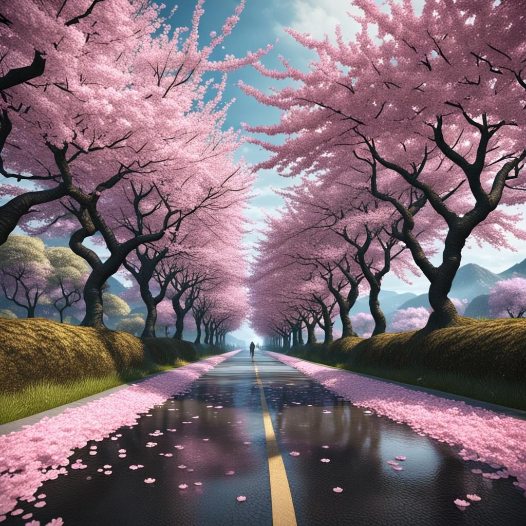 Cherry Blossom Road in Fantasy Concept Art