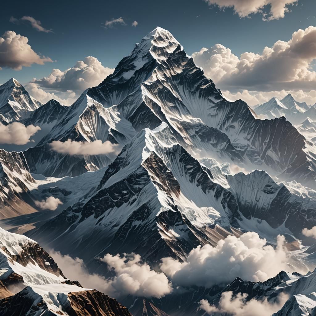Mount Everest view with clouds looks