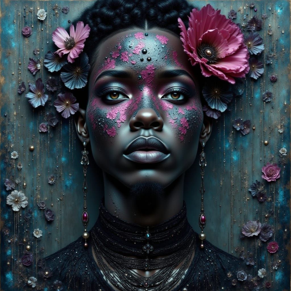 <lora:Exquisite Intensity:1.0> Gothic fantasy portrait of a black man, in Renaissance oil painting style, young black man, rococo style, tex...