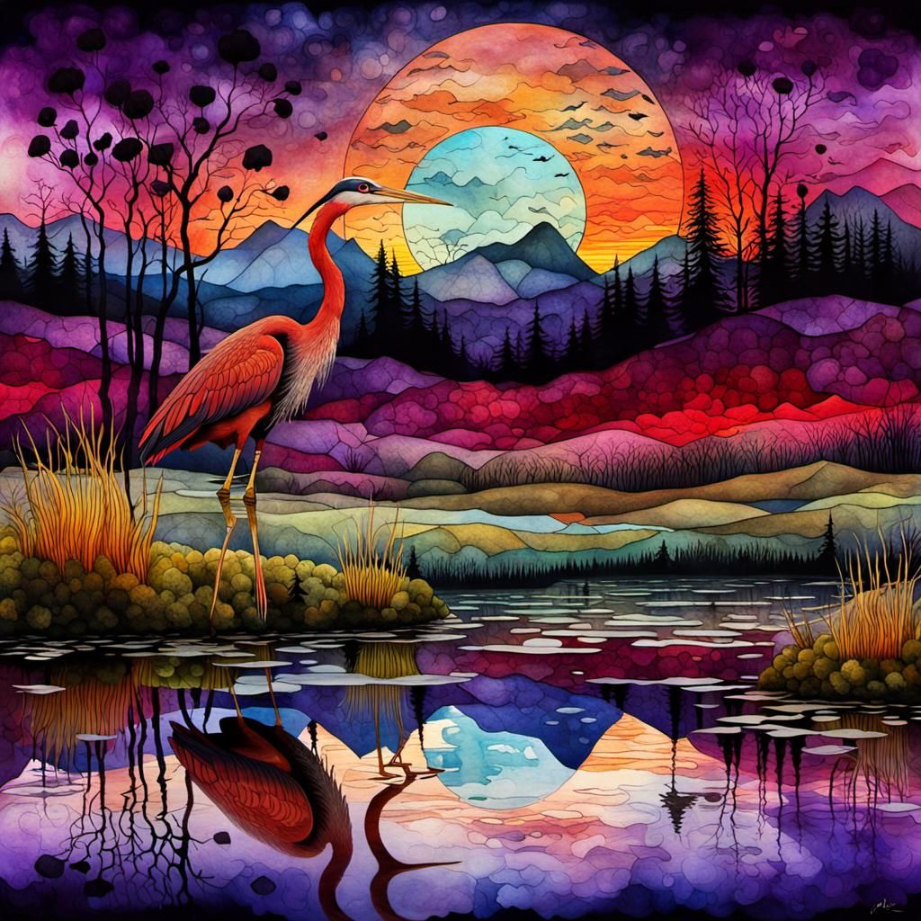 Colourful heron landscape  by @Serapy