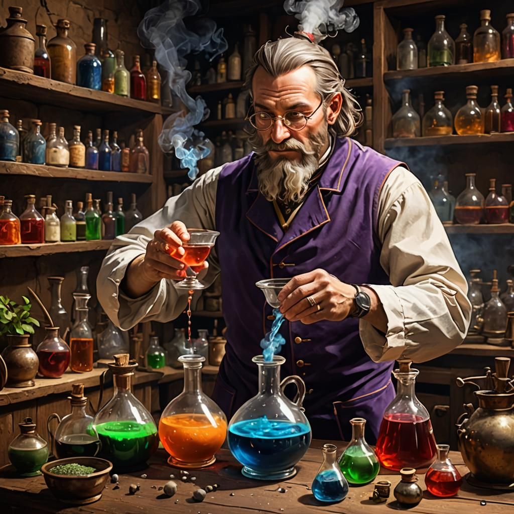 a crazy alchemist making potions - AI Generated Artwork - NightCafe Creator