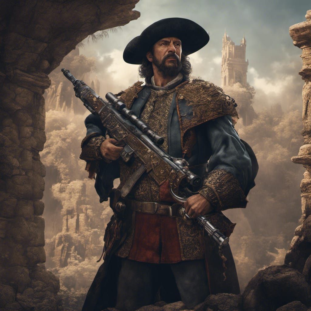 hernan cortes
holding a rifle