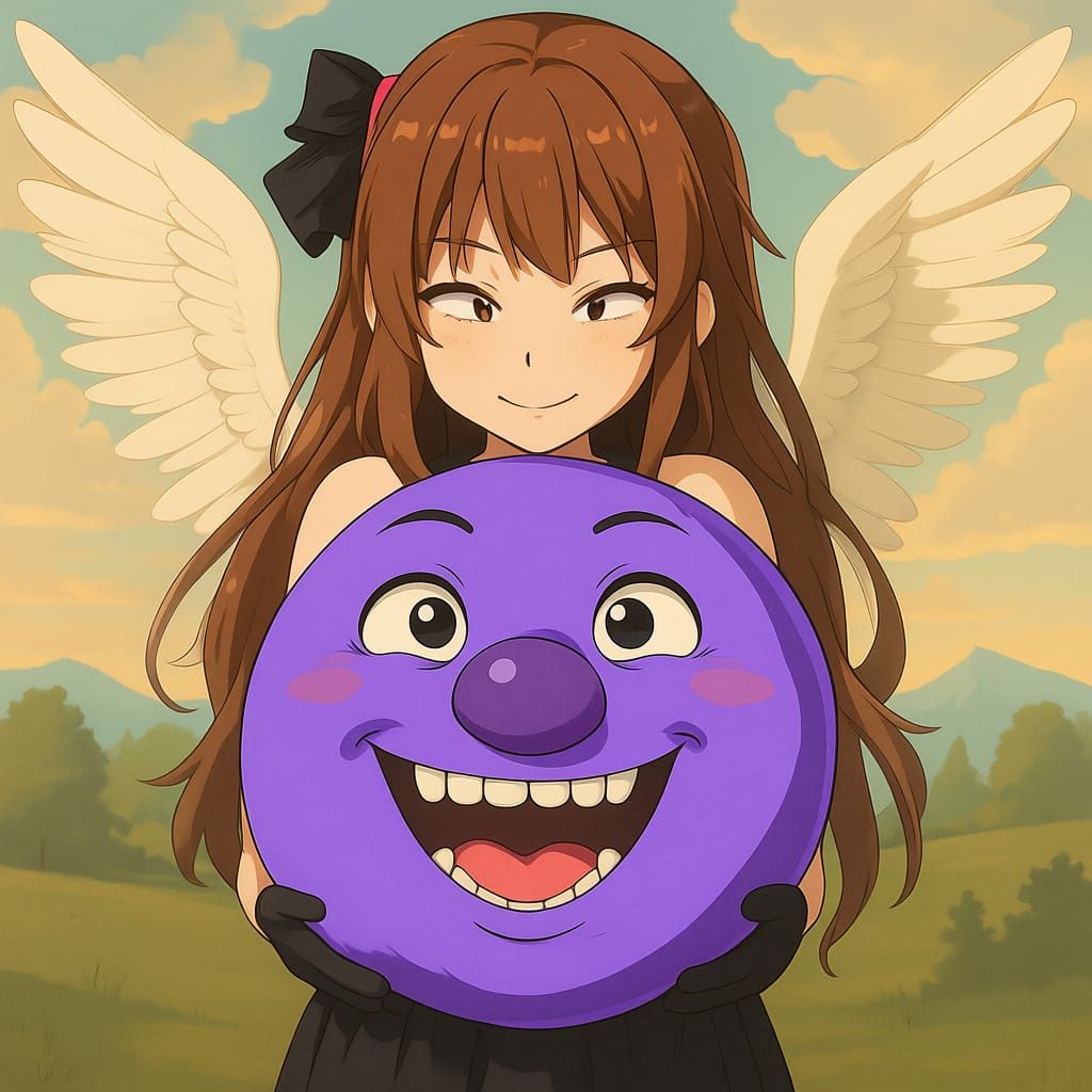 big bellied female purple belly face that talks wings and antlers and big muscles bodybuilder clown belly god 

