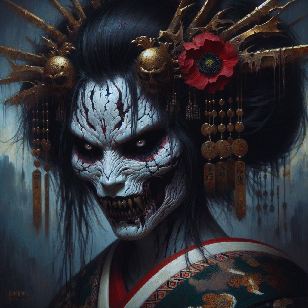 Oil Painting - Oni Demon Geisha