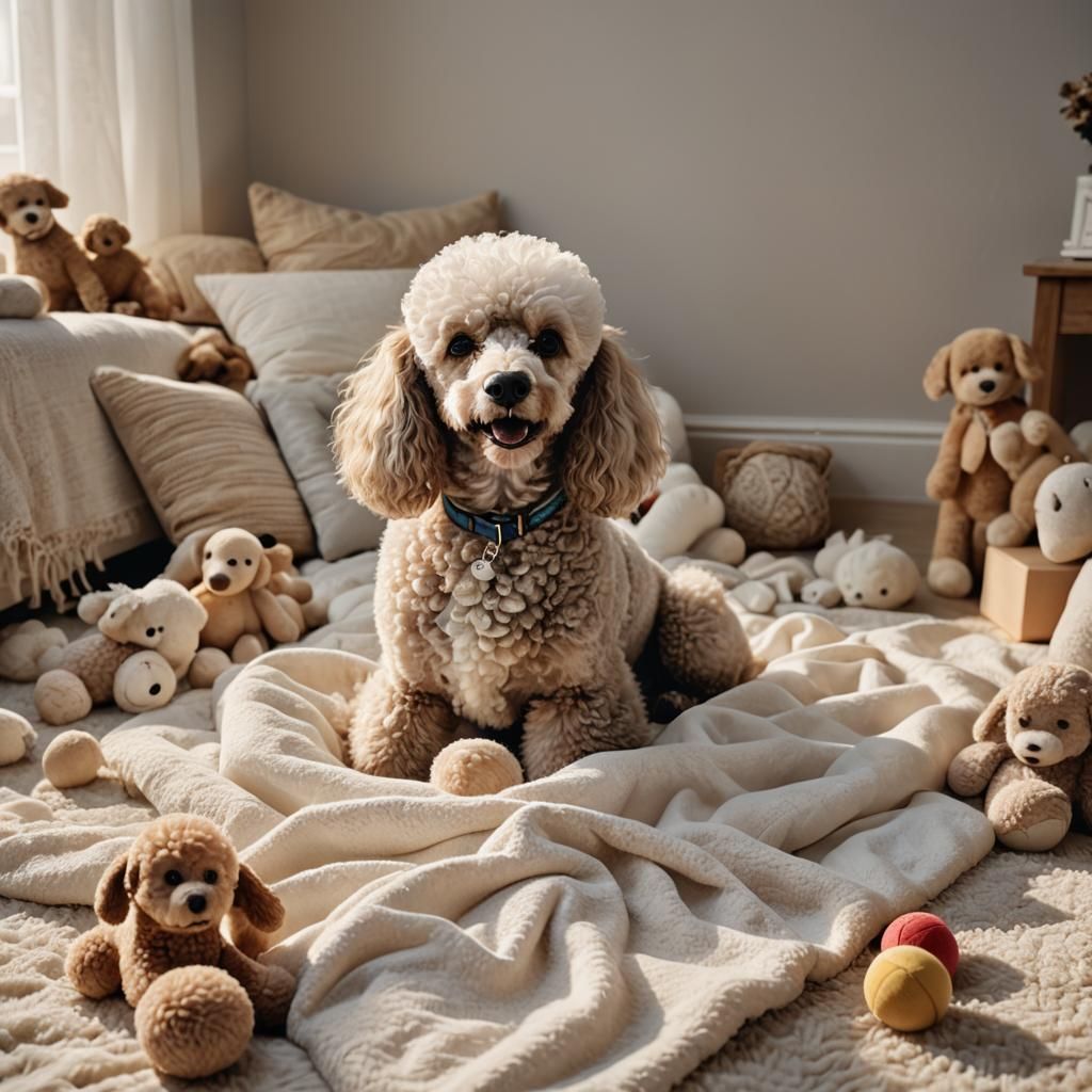 Cute Poodle Dog in Pastel Morning Light