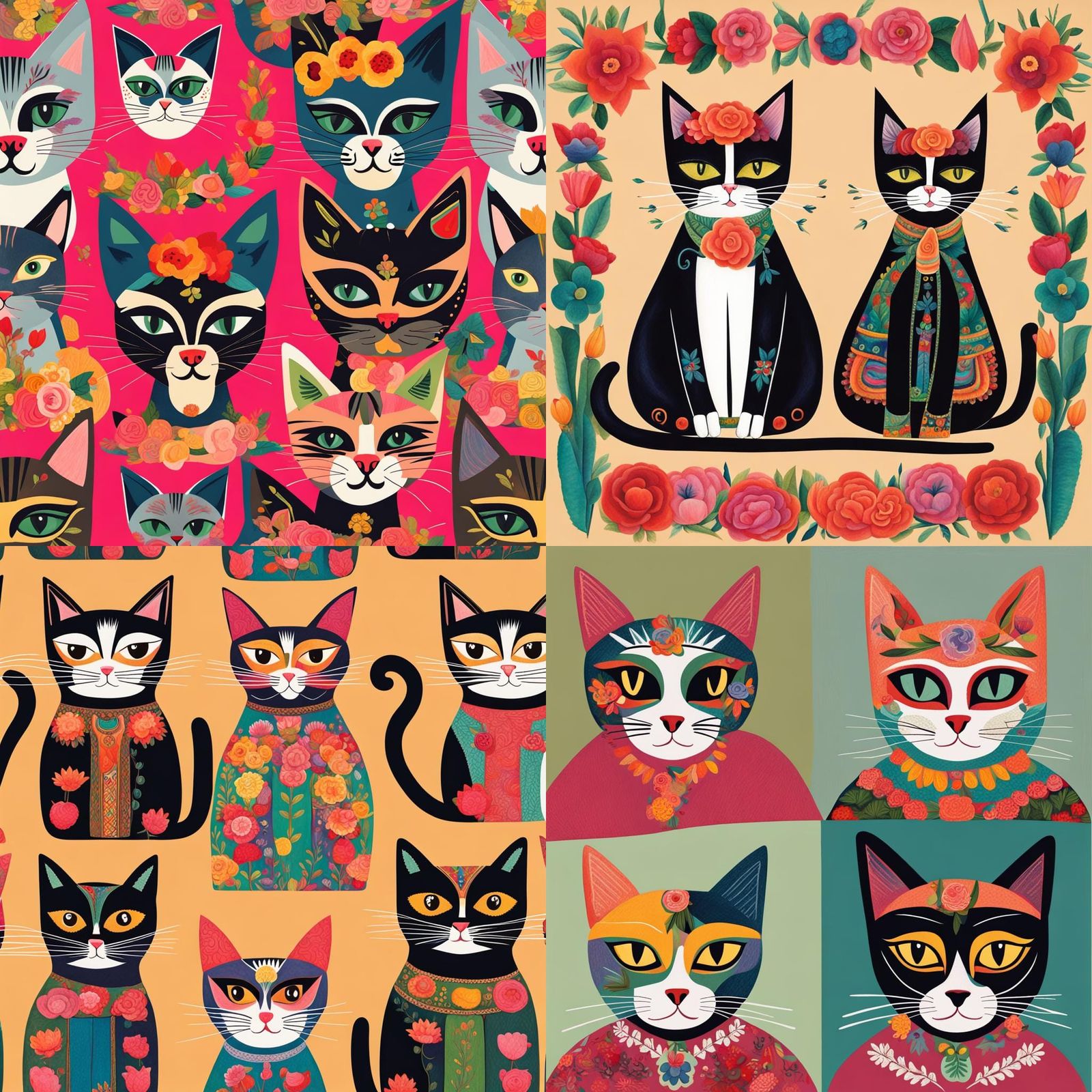 Frida Kahlo style cats