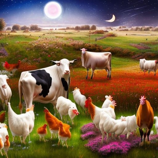 Pastoral Scene with Animals and Shooting Stars