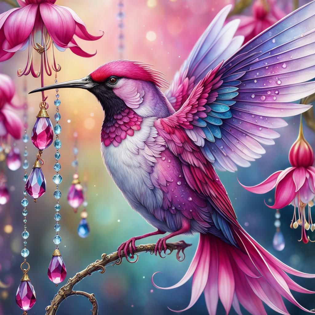 Fuchsia Crystal Bird - AI Generated Artwork - NightCafe Creator