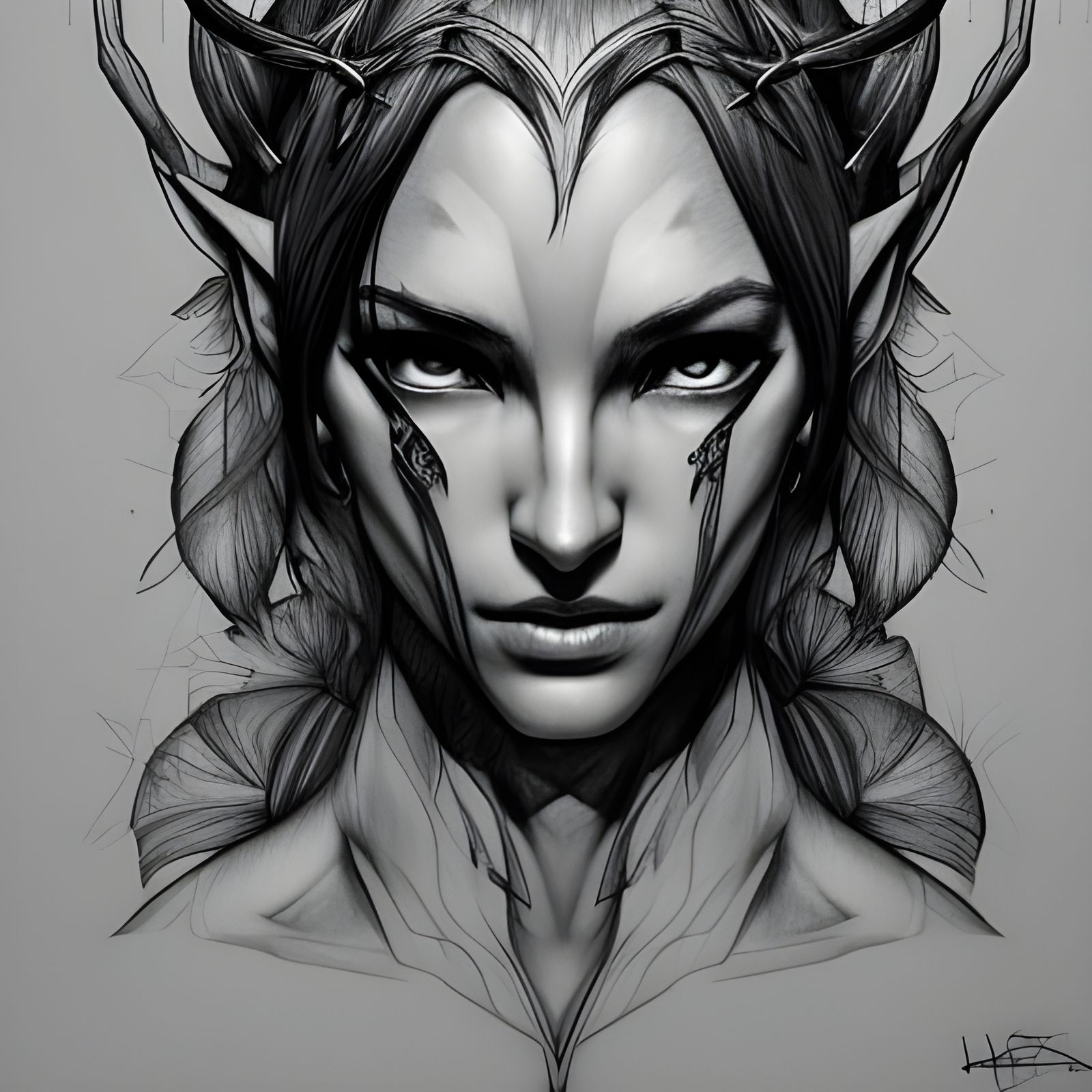 Elven B&W pencil portrait  by @Zipy