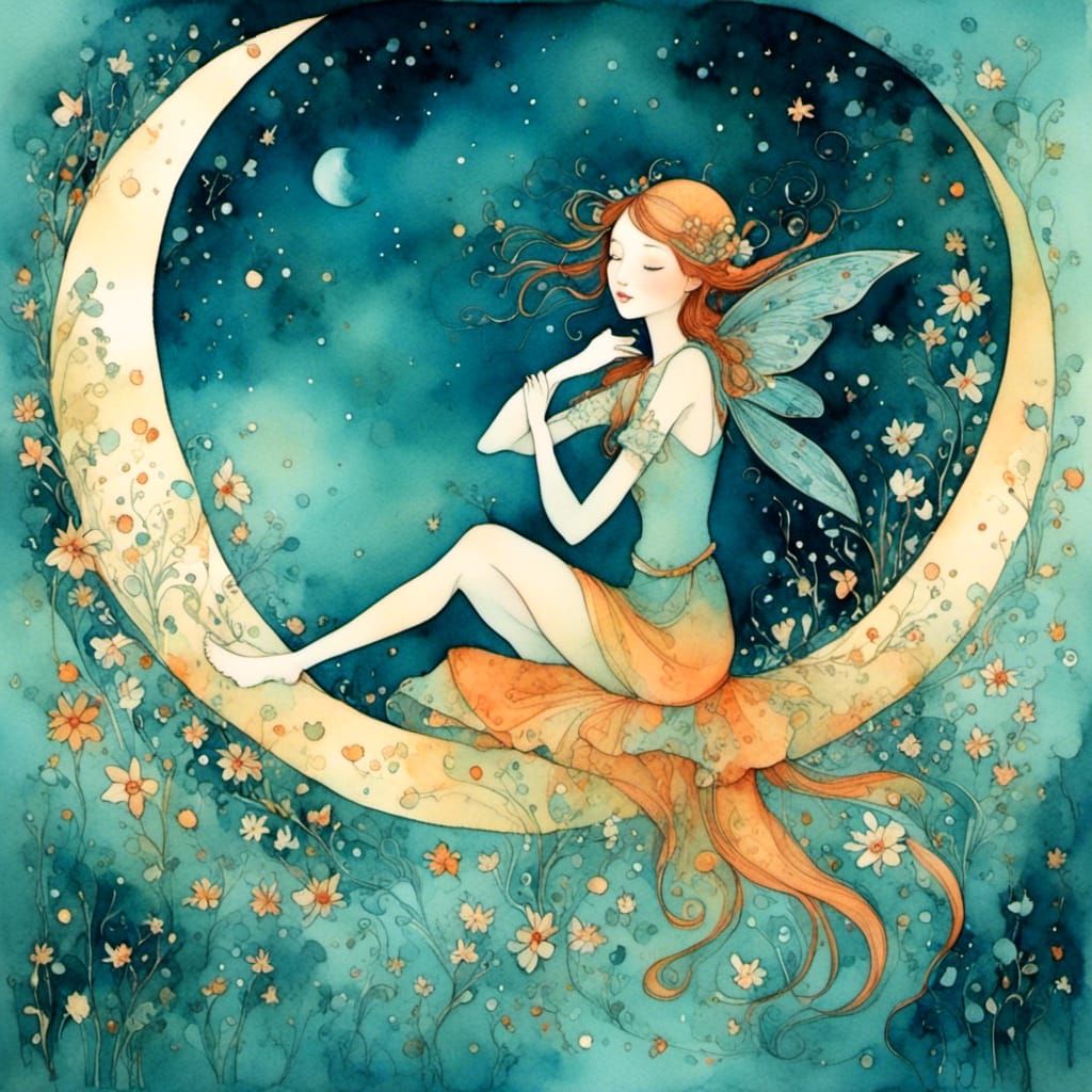 <lora:Simpel:1.0>fairie sitting on a crescent moon