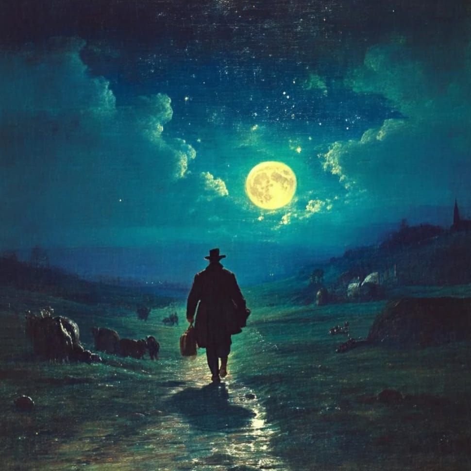 The moon above, a ghostly galleon, sailed across the velvet blackness of  the moorland sky. And I, a lone wanderer, was ...