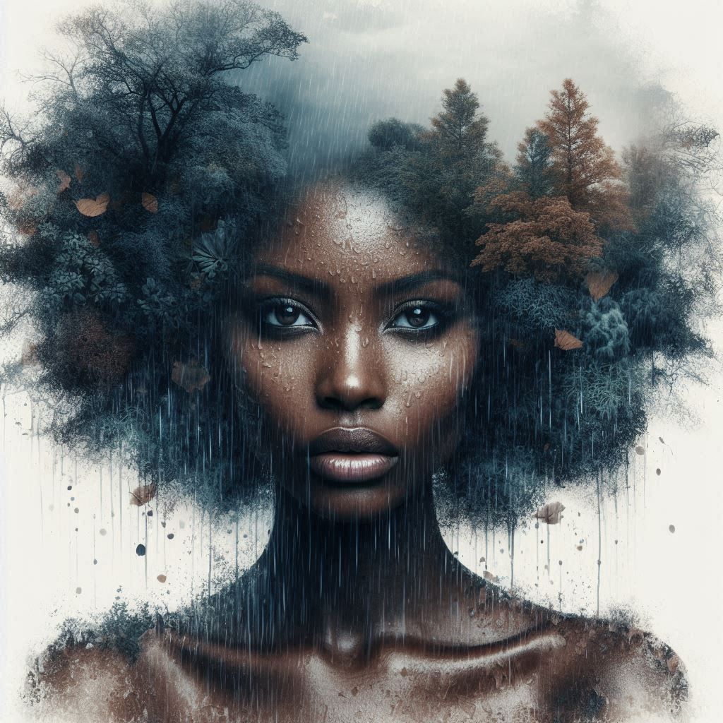 double exposure beautiful fantasy DALL-E 3 portrait landscap...