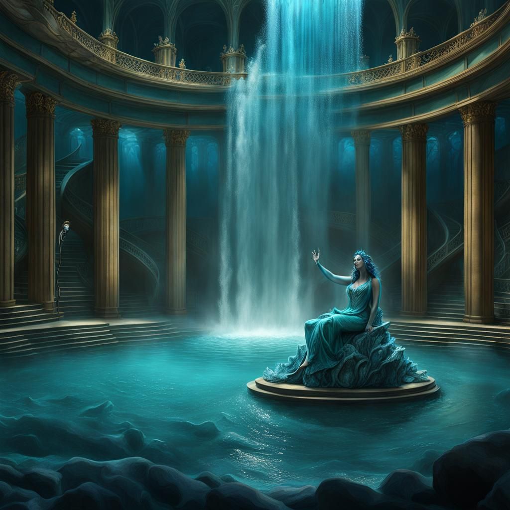 hyperrealism, stage, night inside underwater sunken Flooding Opera ...