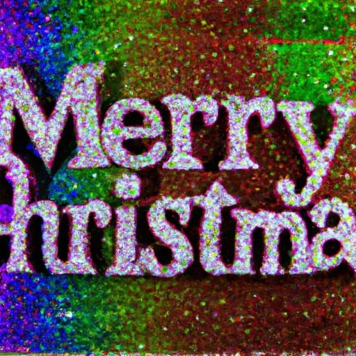 Sign saying "Merry Christmas" covered in multi colored glitt...