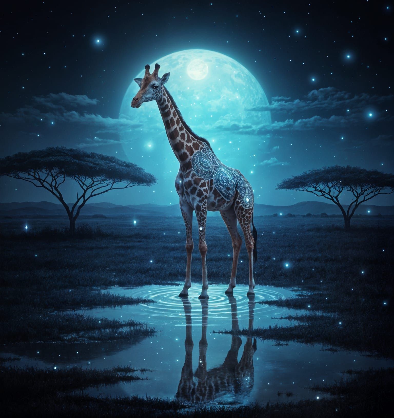 Magical Giraffe in Enchanting African Night Landscape