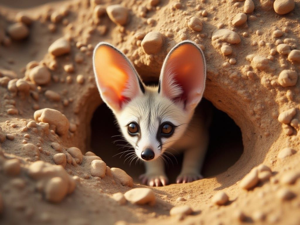 <lora:FiosExoticMammals:1.0> Fennec Fox pup in Burrow (1)