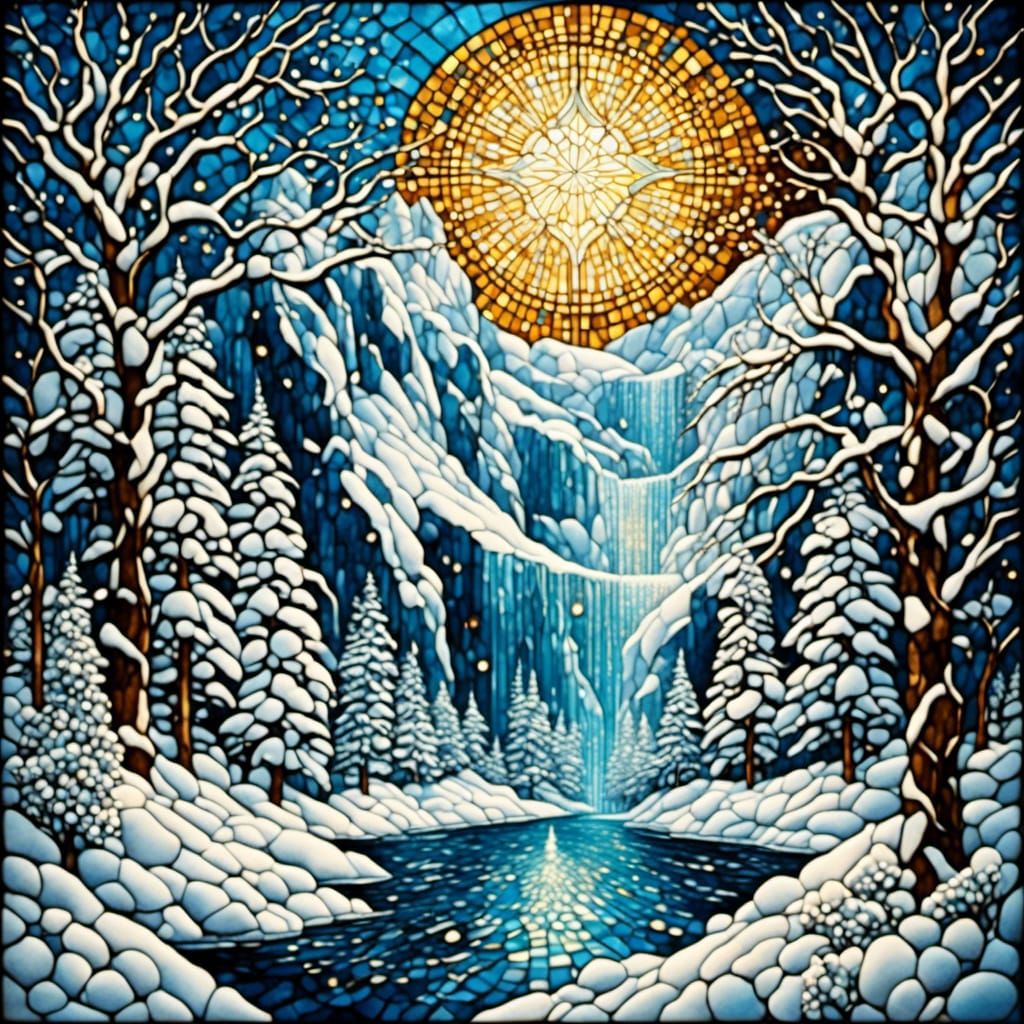 Winter Landscape with Luminous Moon