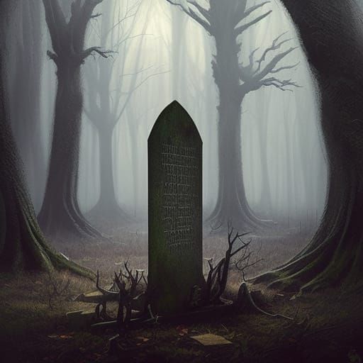 A spooky forest with a gravestone  by @Sage