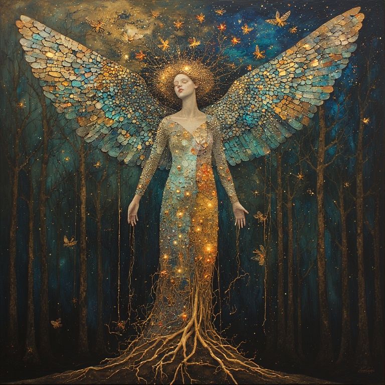 She rises from a dark forest floor, blossoming like a tree w...