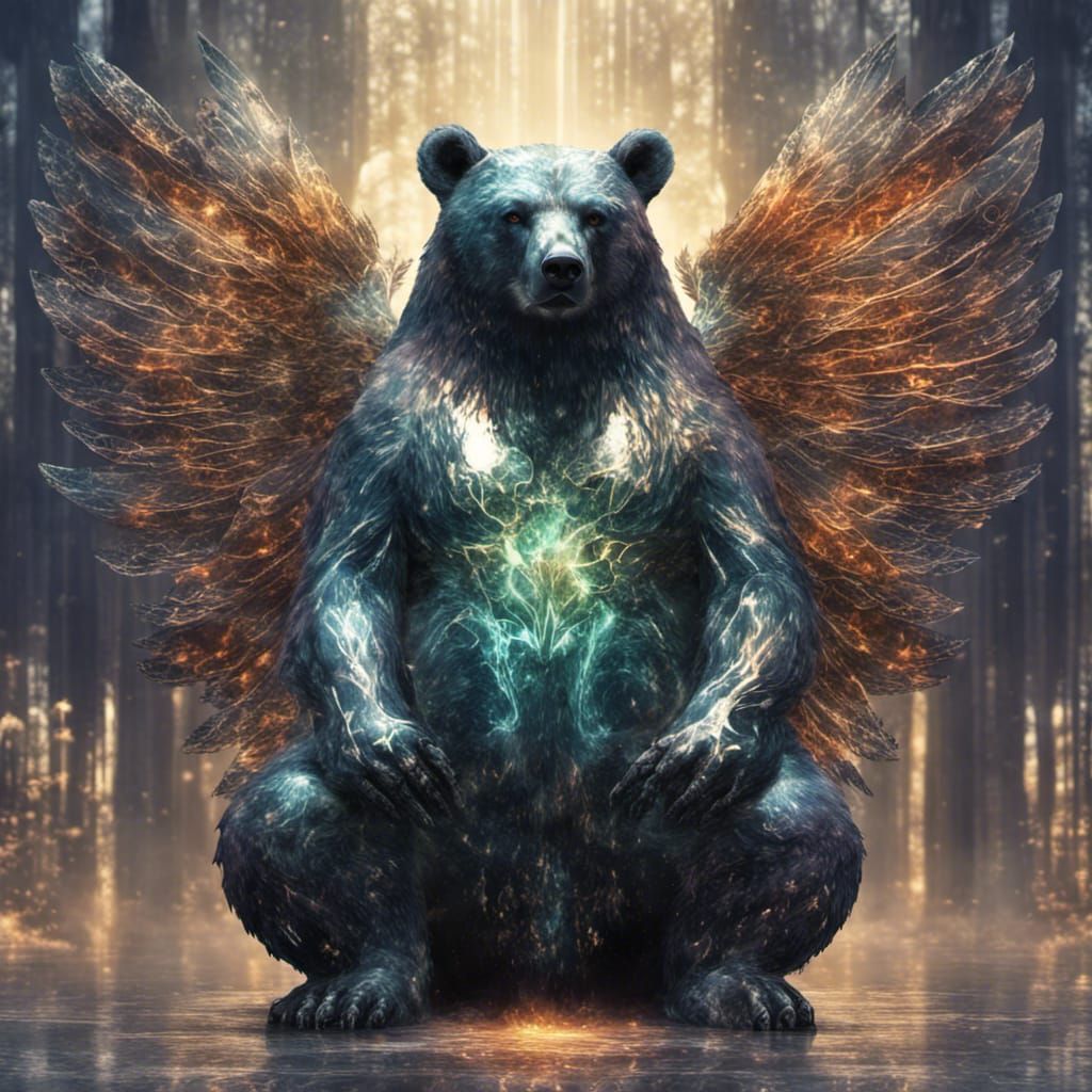 Haunting Darkness ominous weathered winged Obese Spiritual Bear ...