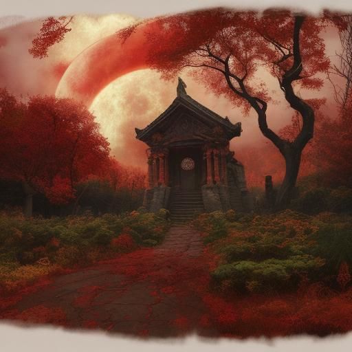 scythian celtic temple  FOREST SCENE BLOOD MOON RED AND YELL...