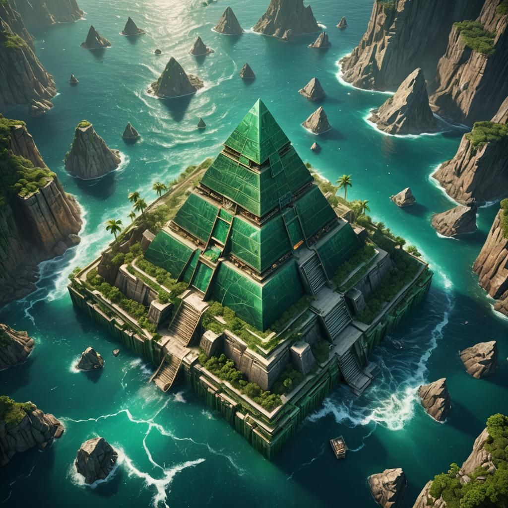 emerald pyramid a hundred meters high in the middle of the ocean - AI ...