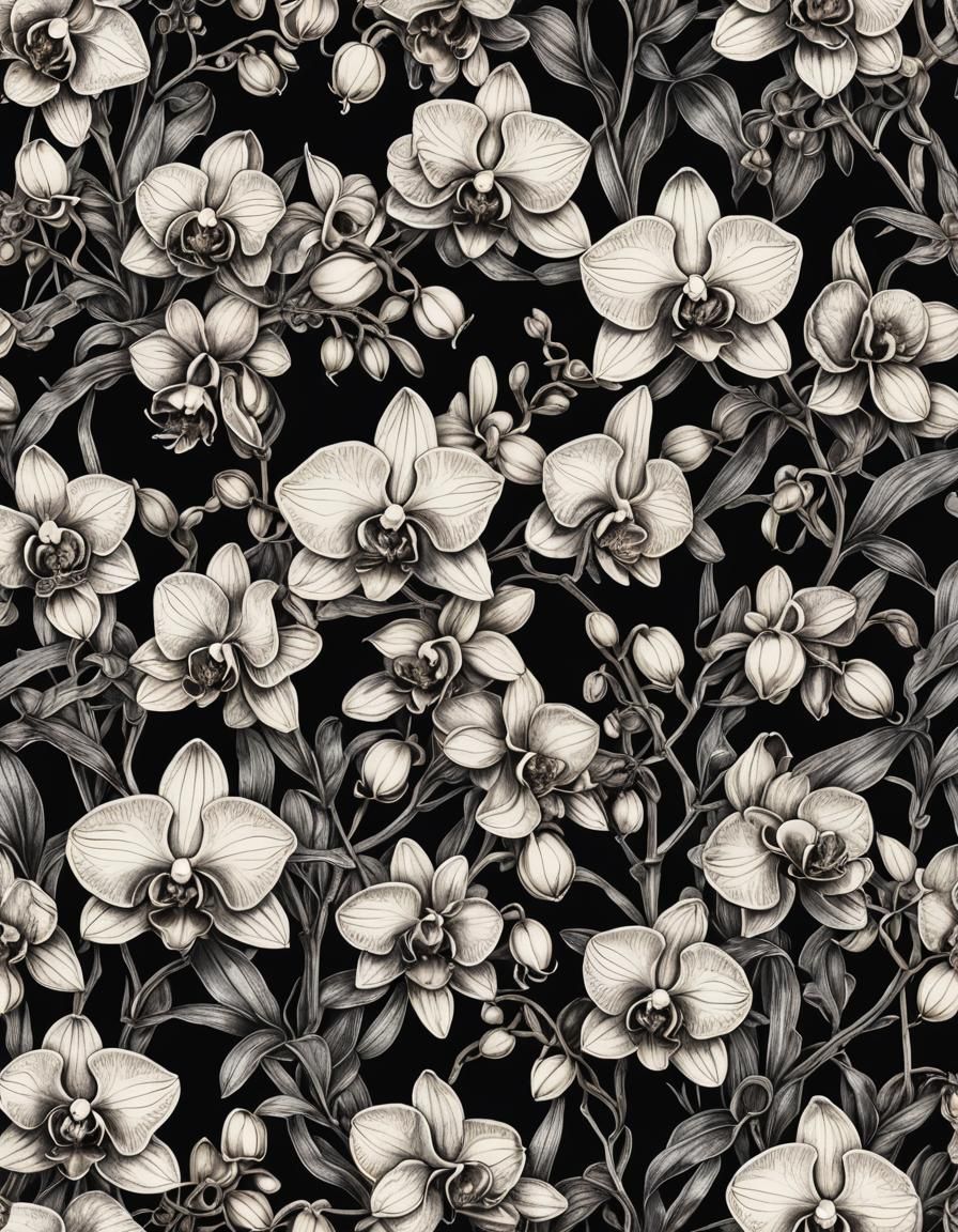 Orchids in ink