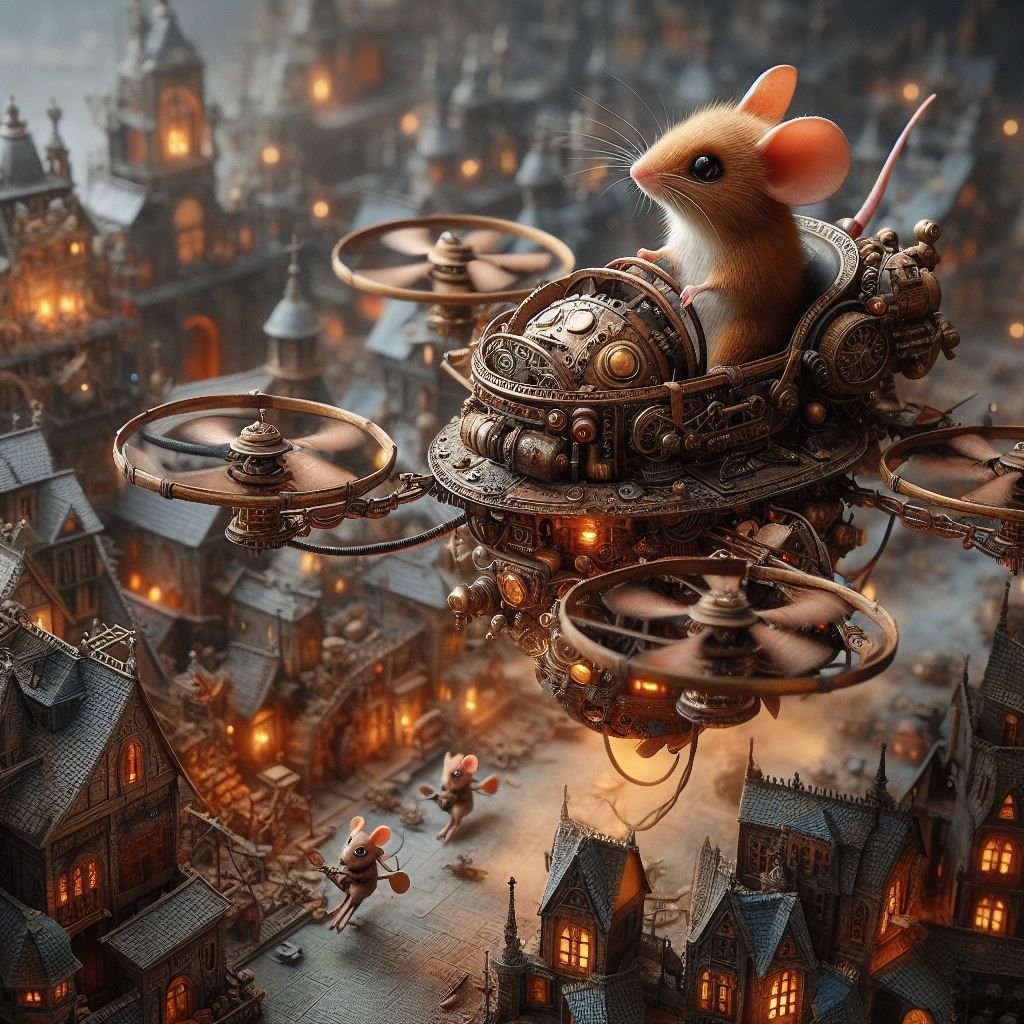 🐭✨🛩️ Steampunk Mice on a Mechanical Drone