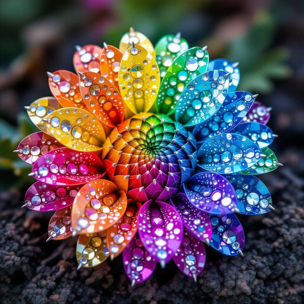 Kaleidoskop Kunst, bestehend aus Regenbogenfarbenen, glitzernden Perlen. 
Photorealistisch.  by @BlueTaco