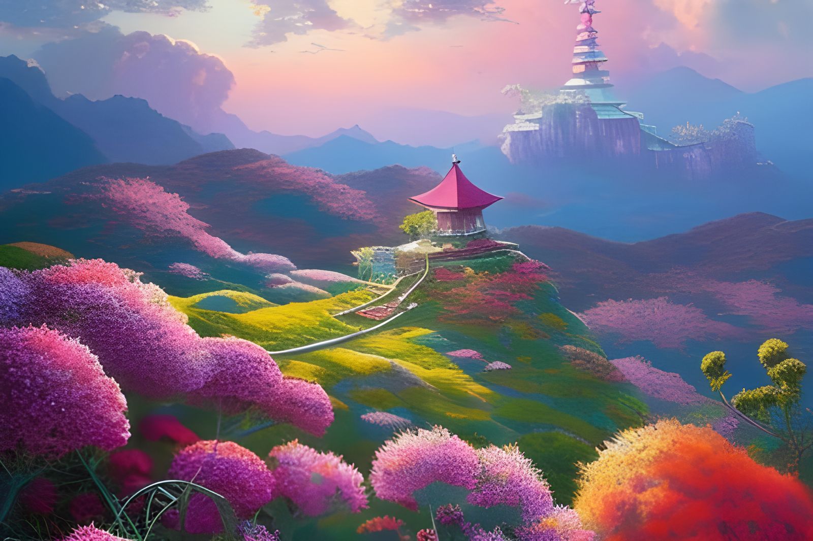 Flower Hill AI Generated Artwork NightCafe Creator