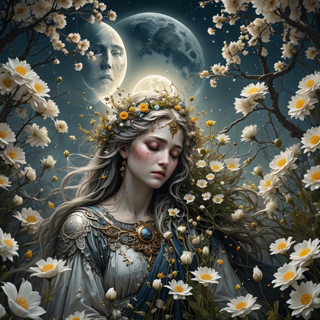 The moon grew sad, and weeping seraphim,
Musing among the va...