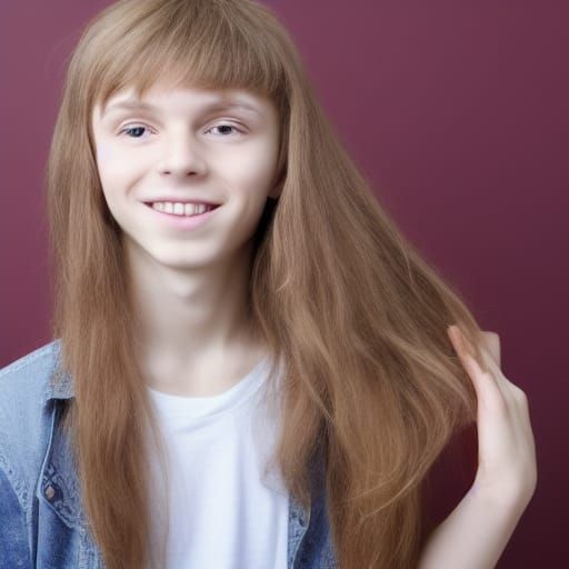 very skinny 14 year old white polish boy with very long wavy...