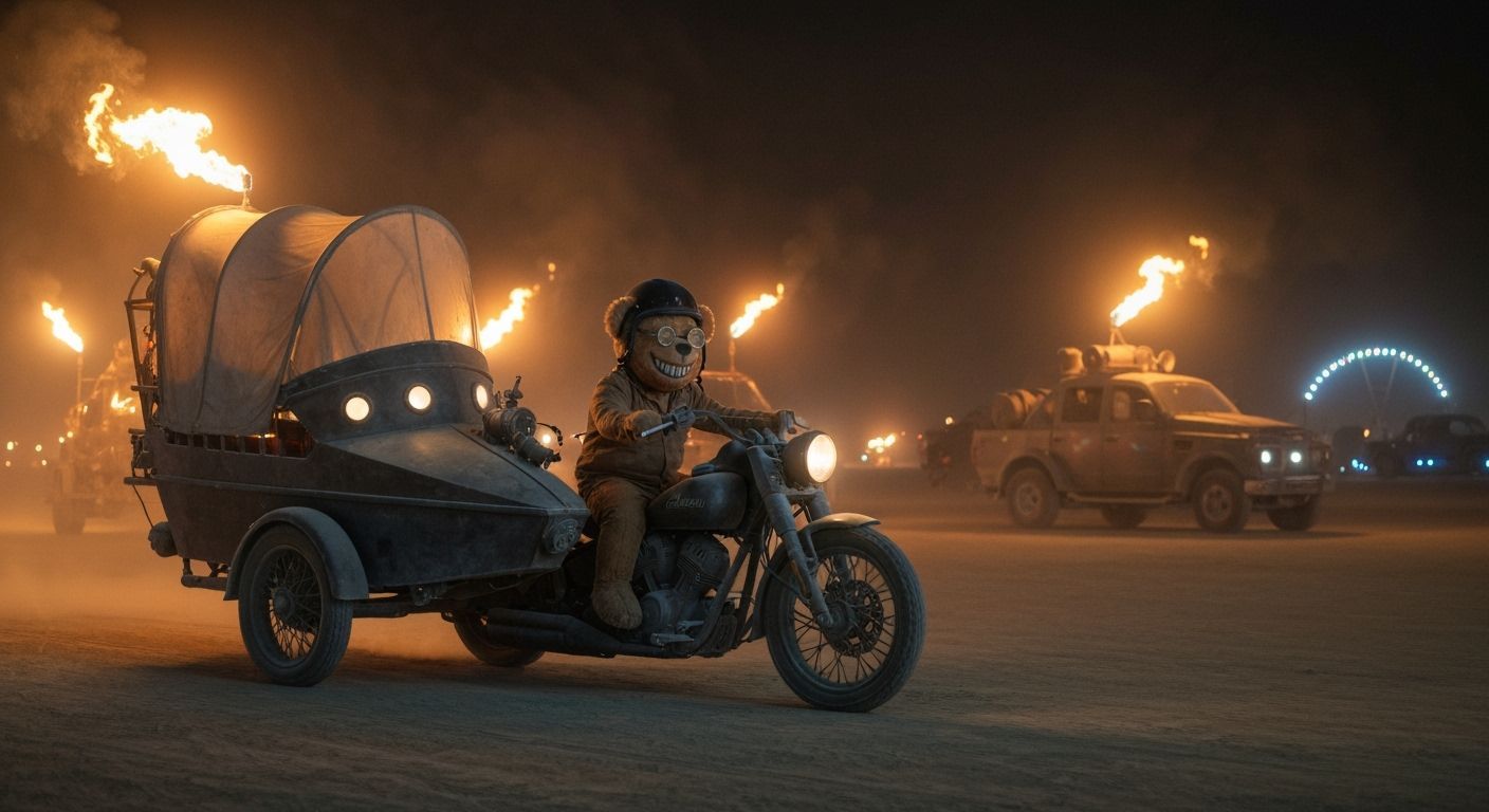 Indian motorcycle sidecar led by a teddy bear