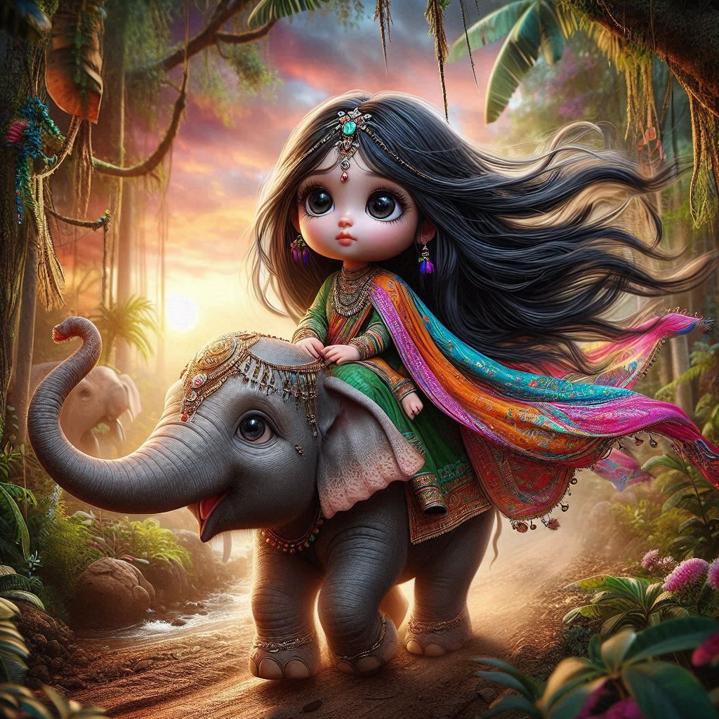 little indian girl and her elephant