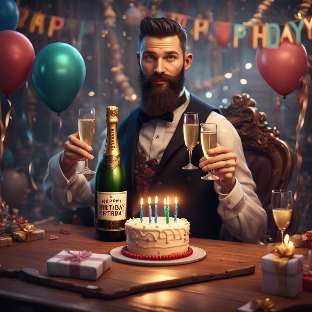 Bearded guy with crew cut hair and short cut dark beard with...