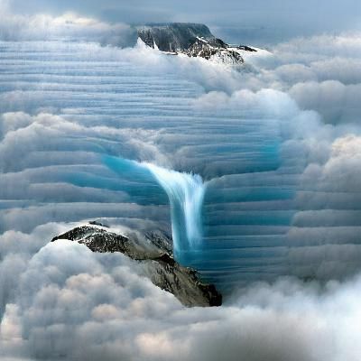 glacier fall into clouds