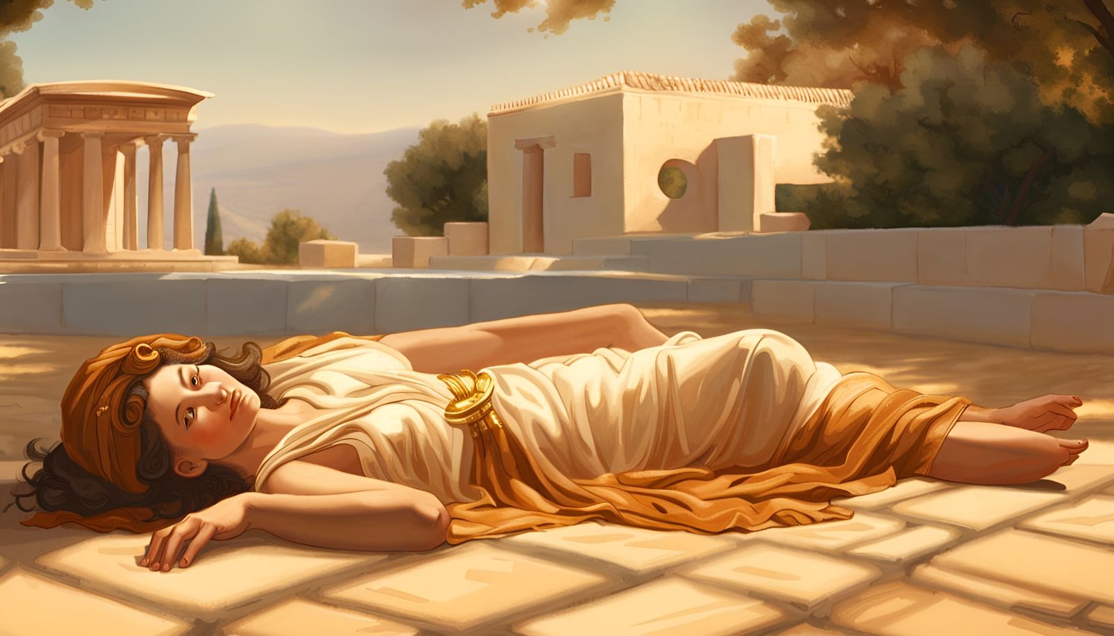 Ancient greek woman laying out in the sun