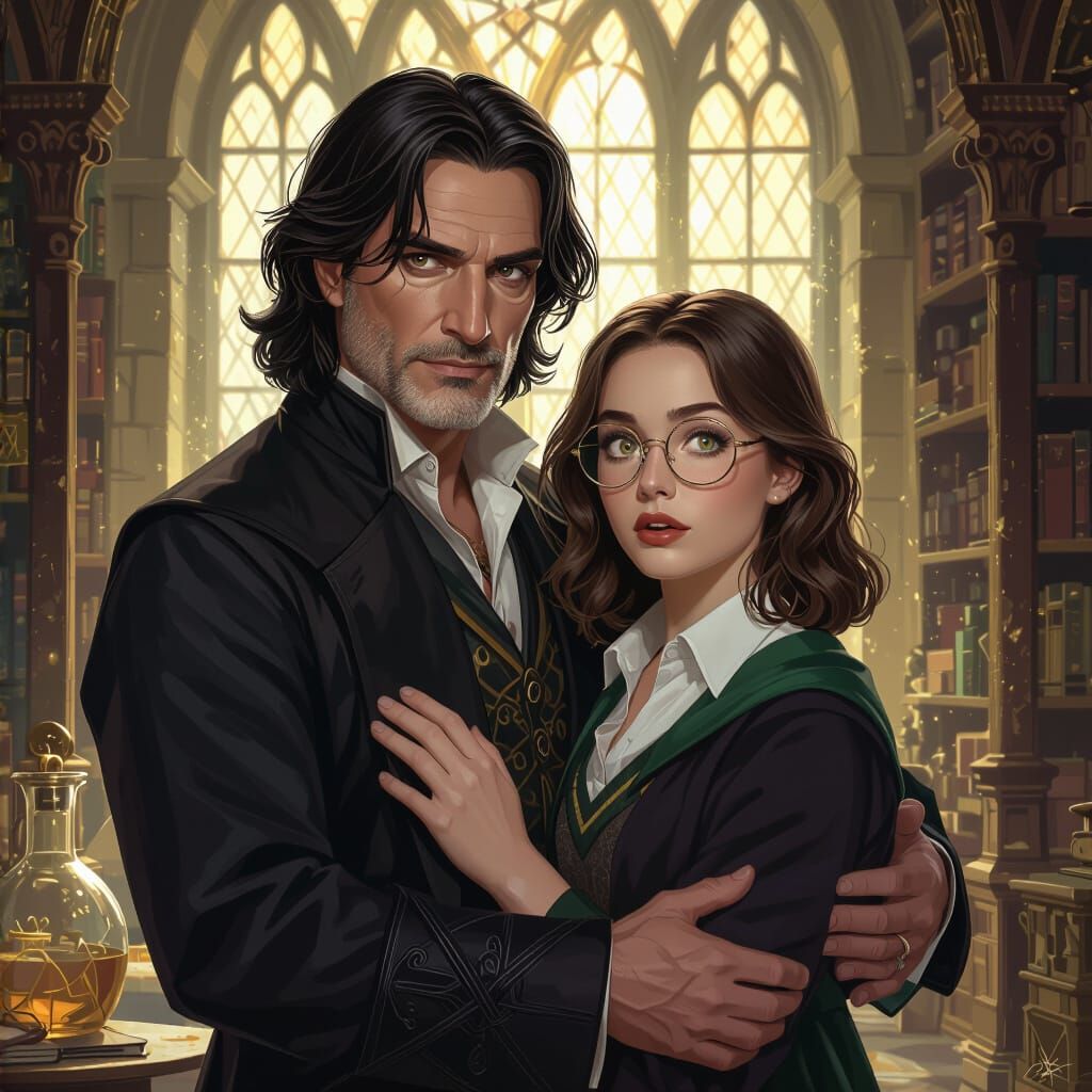 Potions master, long shoulder length hair, middle aged man, Clean shaven, No stubble and No beard, hogwarts potion mast...