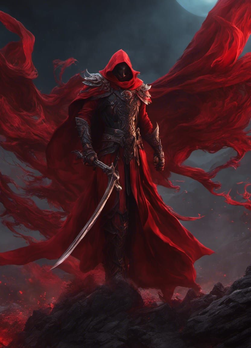 A reaper in red silk, detailed matte painting, deep color, fantastical ...