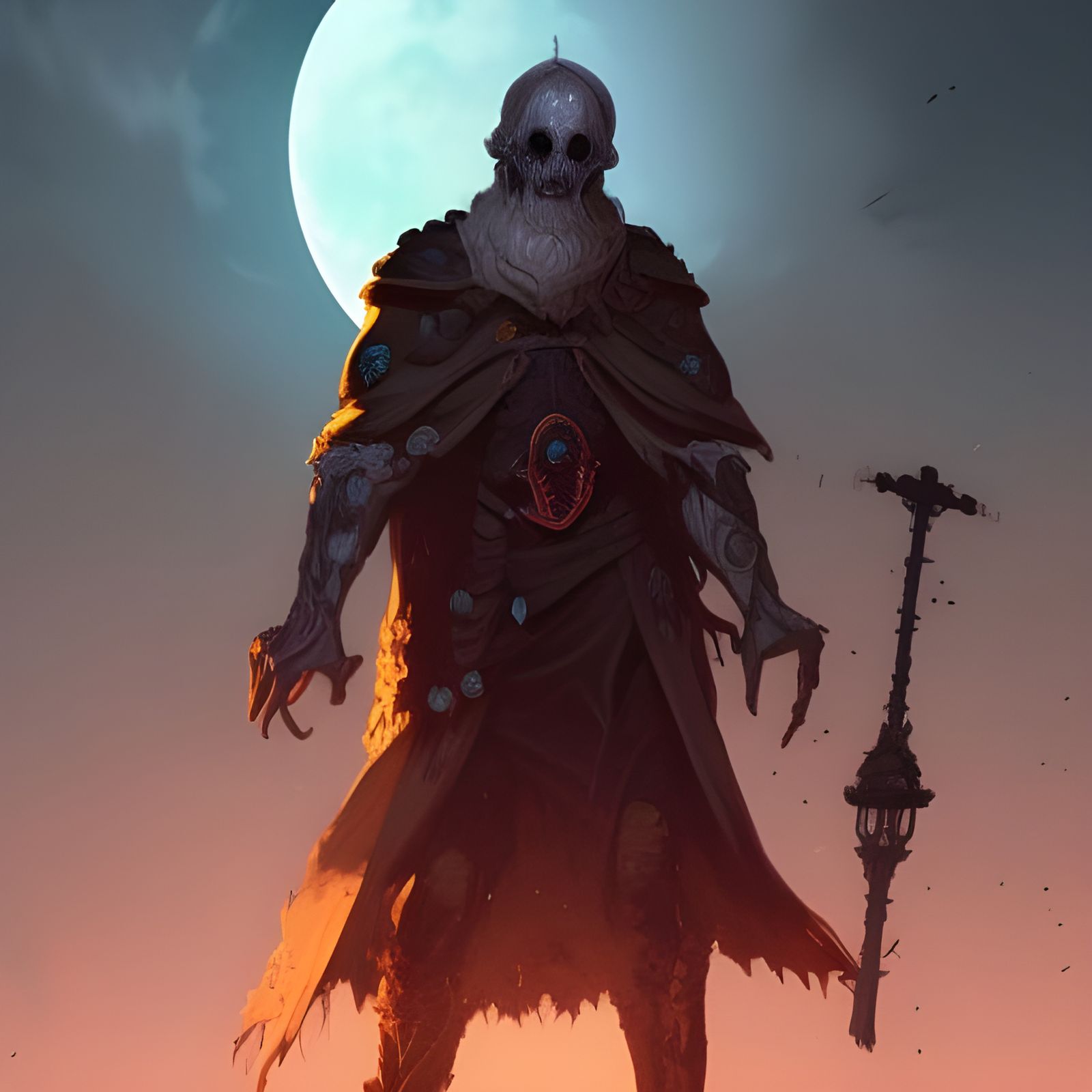 detailed Necromancer with the moon behind him false