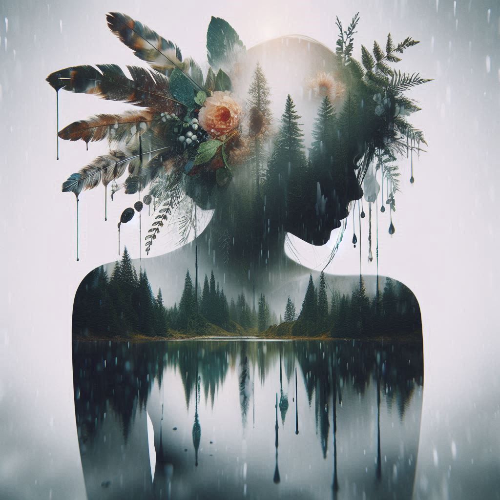double exposure beautiful fantasy DALL-E 3 portrait landscape..