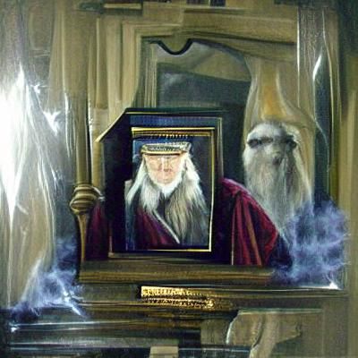 A framed portrait painting of Dumbledore