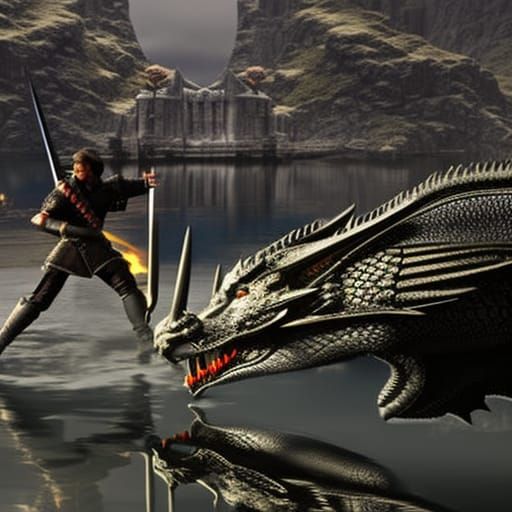 Knight in armor and dragon