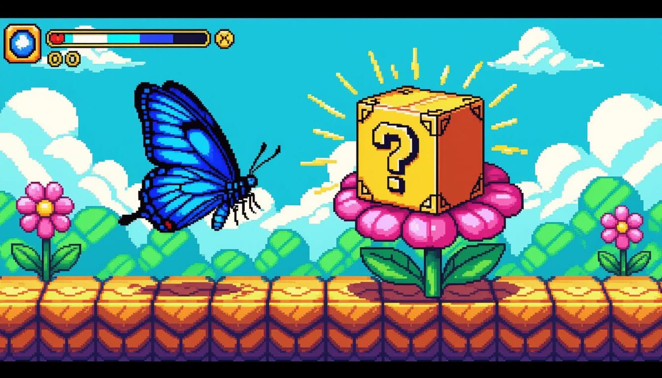 Blue Morpho Butterfly Pixel Art Game Character