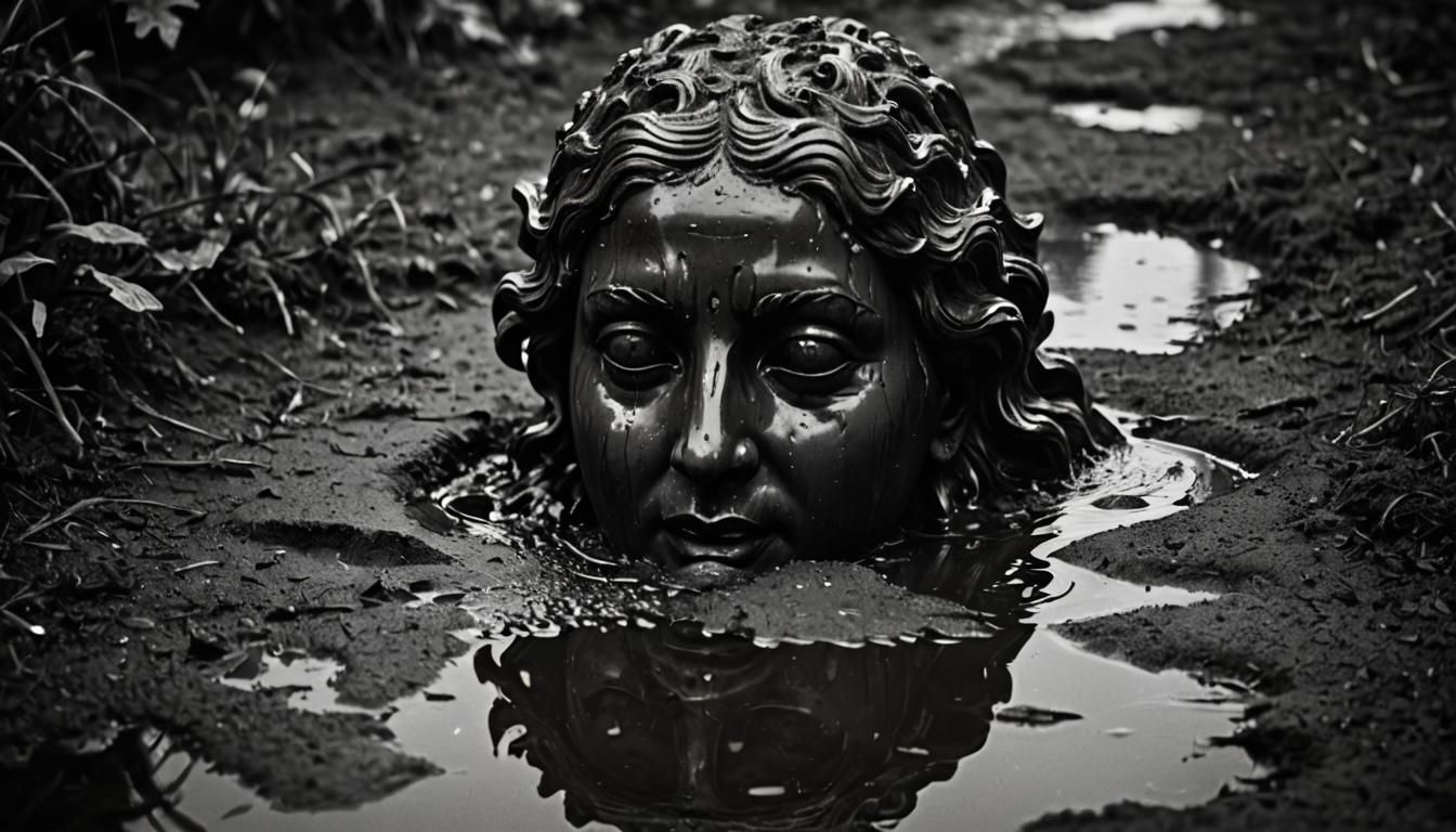 Sunken Sculptor Statue Head Left in the Mud  by @Textured Color