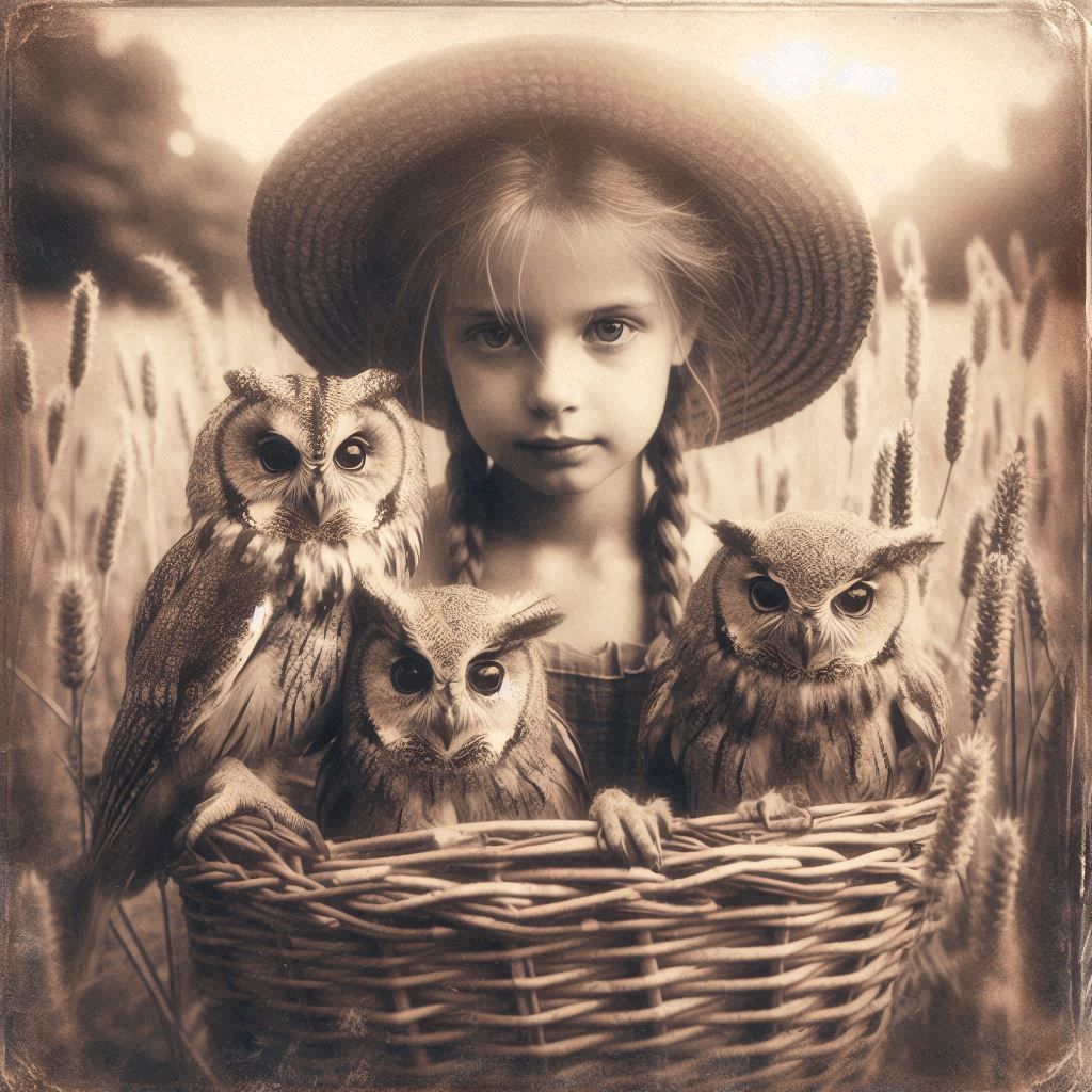A girl and three owls