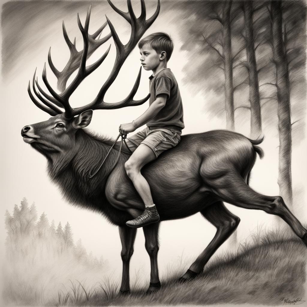 boy riding a stag