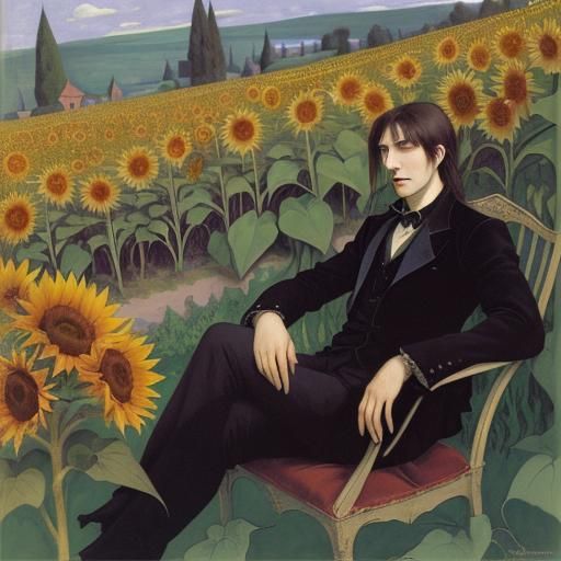 A vampire sits in the sunflowers and waits for the tapir to ...