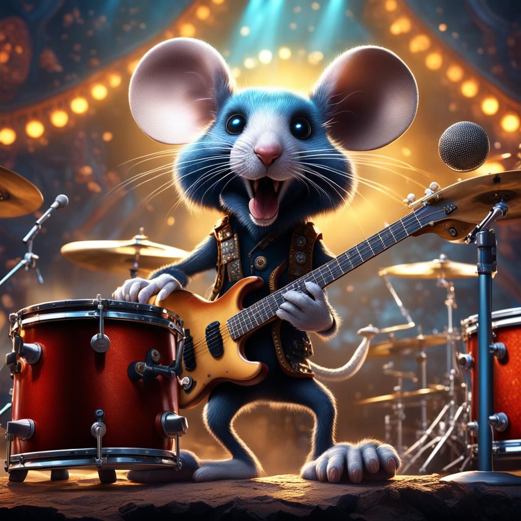 Anthropomorphic mouse,,rock star, drummer